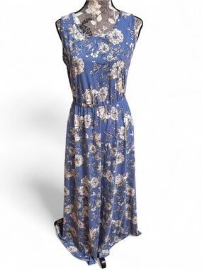 Aphratti Blue floral Sleeveless Maxi Dress With Pockets Size Large